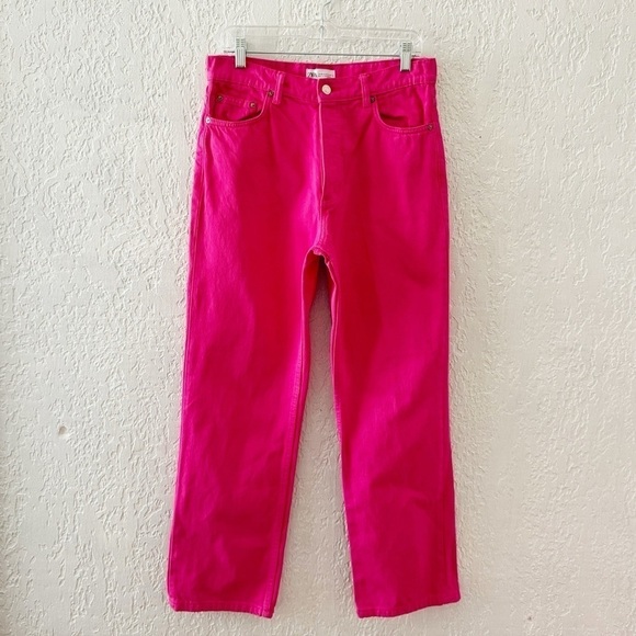 Zara Hot Pink Jeans Barbie Denim High Rise Straight 90s Y2K Street Festival 8 - Picture 2 of 15